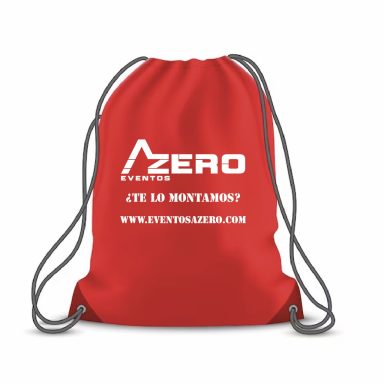 Mochila roja con logo blanco de "Zero" y un sitio web en la parte inferior.